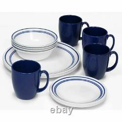 Corelle Casual Cafe Blue 16-Pieces, Vitrelle Glass Dinnerware Set, Service for 4