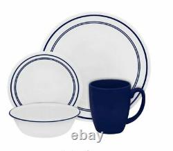 Corelle Casual Cafe Blue 16-Pieces, Vitrelle Glass Dinnerware Set, Service for 4