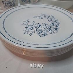 Corelle Corning Dinnerware COLONIAL MIST 37 pc Set Blue Floral Mugs Plates Bowls