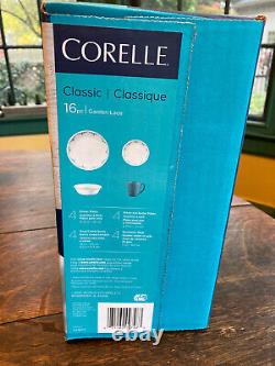 Corelle GARDEN LACE New Sealed Box Turquoise Blue 16-pc Set Plates Cups Bowls
