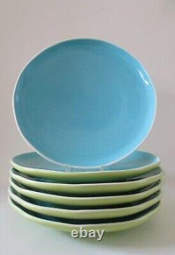 Crate & Barrel Coastal Blue & Green Ceramic Dinner Plates Made in Italy Set 6