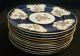 Crown Staffordshire 11 Dinner Plates Blue Ground with Enamel Floral decoration