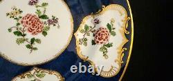 Crown Staffordshire 11 Dinner Plates Blue Ground with Enamel Floral decoration