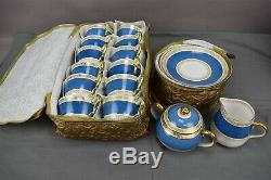 Crown Staffordshire Demitasse Blue & Gold Service for 12 Fine China England 63pc