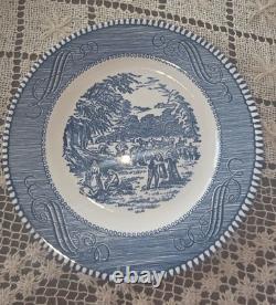 Currier & Ives Blue Dinnerware Set 4 Place Settings 24 Pc. & 2 Serving Royal USA
