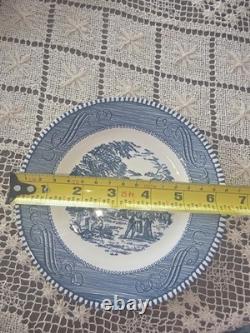 Currier & Ives Blue Dinnerware Set 4 Place Settings 24 Pc. & 2 Serving Royal USA