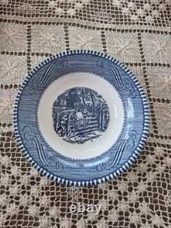 Currier & Ives Blue Dinnerware Set 4 Place Settings 24 Pc. & 2 Serving Royal USA
