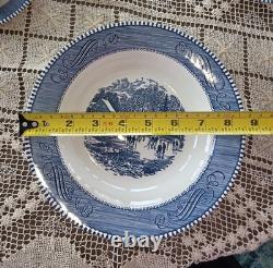 Currier & Ives Blue Dinnerware Set 4 Place Settings 24 Pc. & 2 Serving Royal USA
