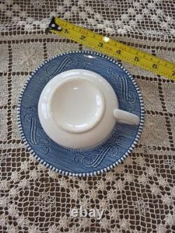 Currier & Ives Blue Dinnerware Set 4 Place Settings 24 Pc. & 2 Serving Royal USA