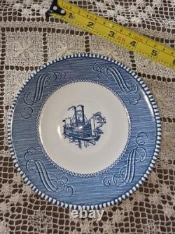 Currier & Ives Blue Dinnerware Set 4 Place Settings 24 Pc. & 2 Serving Royal USA