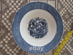 Currier & Ives Blue Dinnerware Set 4 Place Settings 24 Pc. & 2 Serving Royal USA
