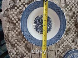 Currier & Ives Blue Dinnerware Set 4 Place Settings 24 Pc. & 2 Serving Royal USA