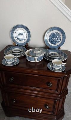 Currier & Ives Blue Royal The Old Grits MILL -14 Pieces