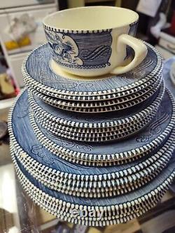 Currier Ives Lot The Old Grist Mill Vintage Royal China Plates, Etc