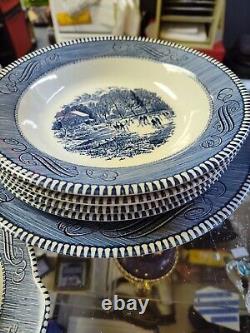 Currier Ives Lot The Old Grist Mill Vintage Royal China Plates, Etc