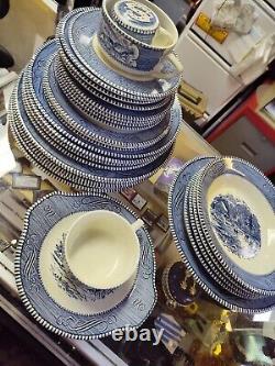 Currier Ives Lot The Old Grist Mill Vintage Royal China Plates, Etc