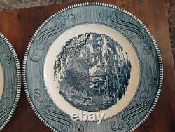 Currier and Ives 10-inch Dinner Plates Royal Blue, the Old Grist Mill Set of 8
