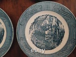 Currier and Ives 10-inch Dinner Plates Royal Blue, the Old Grist Mill Set of 8