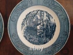 Currier and Ives 10-inch Dinner Plates Royal Blue, the Old Grist Mill Set of 8