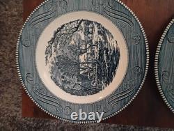 Currier and Ives 10-inch Dinner Plates Royal Blue, the Old Grist Mill Set of 8