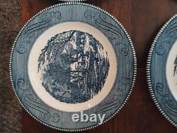 Currier and Ives 10-inch Dinner Plates Royal Blue, the Old Grist Mill Set of 8