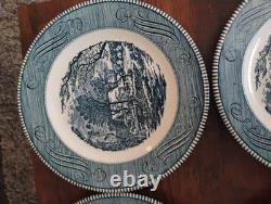 Currier and Ives 10-inch Dinner Plates Royal Blue, the Old Grist Mill Set of 8