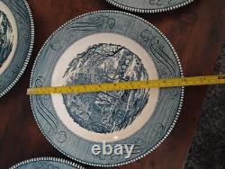 Currier and Ives 10-inch Dinner Plates Royal Blue, the Old Grist Mill Set of 8