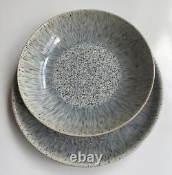 Denby England Halo Speckle Gray Blue (4) Pasta Bowls (4) Coupe Dinner Plate Set