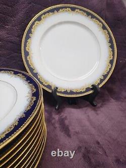 Depose Limoges France Cobalt Flow Blue With Gold Dinner Plates Set Of 11