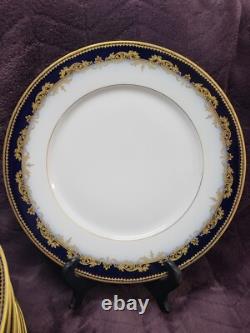 Depose Limoges France Cobalt Flow Blue With Gold Dinner Plates Set Of 11