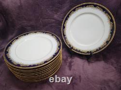 Depose Limoges France Cobalt Flow Blue With Gold Dinner Plates Set Of 11