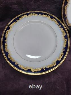 Depose Limoges France Cobalt Flow Blue With Gold Dinner Plates Set Of 11