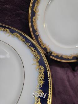 Depose Limoges France Cobalt Flow Blue With Gold Dinner Plates Set Of 11
