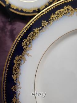 Depose Limoges France Cobalt Flow Blue With Gold Dinner Plates Set Of 11