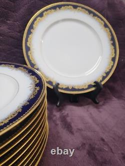 Depose Limoges France Cobalt Flow Blue With Gold Dinner Plates Set Of 11