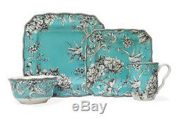 Dinnerware 16 Piece Square Kitchen Service Dining Ware Plate Dishes Set Turquois