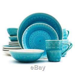 Dinnerware Service Set 16 Piece Ceramic Turquoise Dishes Plates Bowls Mugs Glaze