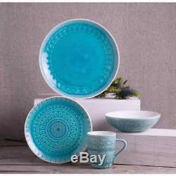 Dinnerware Service Set 16 Piece Ceramic Turquoise Dishes Plates Bowls Mugs Glaze