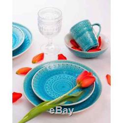 Dinnerware Service Set 16 Piece Ceramic Turquoise Dishes Plates Bowls Mugs Glaze