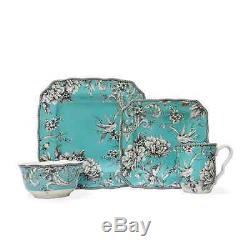 Dinnerware Service Set 16 Piece Porcelain Turquoise Dishes Plates Bowl Mug Bird