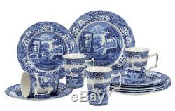 Dinnerware Set 12Pc Circle Dinner Plate Mug Dishes Blue Italian Dinning Ware Set
