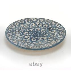 Dorchester Pottery scroll dinner plate 10 5/8 dia. Blue & white stoneware CAH