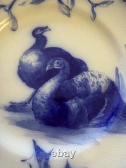 Doulton Burslem Flow Blue Christmas Turkey Dinner Plate Mistletoe Holly 10.25