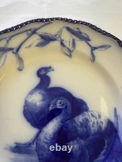 Doulton Burslem Flow Blue Christmas Turkey Dinner Plate Mistletoe Holly 10.25