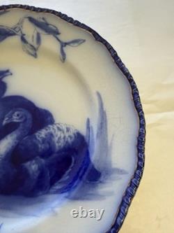 Doulton Burslem Flow Blue Christmas Turkey Dinner Plate Mistletoe Holly 10.25 Doulton Burslem Flow Blue Christmas Turkey Dinner Plate Mistletoe Holly 10.25