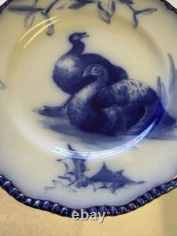 Doulton Burslem Flow Blue Christmas Turkey Dinner Plate Mistletoe Holly 10.25