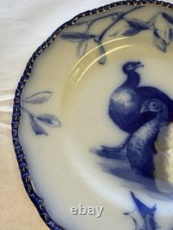 Doulton Burslem Flow Blue Christmas Turkey Dinner Plate Mistletoe Holly 10.25