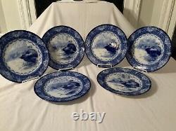 Early set of 6 flow blue Doulton Watteau 10 3/8 dinner plates