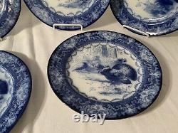 Early set of 6 flow blue Doulton Watteau 10 3/8 dinner plates
