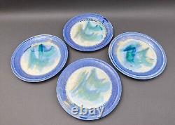 Edgecomb Potters USA Blue Green Glazed Porcelain Dinner Plate Set Of 4